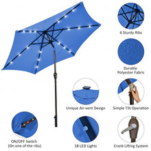 Load image into Gallery viewer, 9&#39; Solar LED Lighted Patio Market Umbrella Tilt Adjustment Crank Lift -Blue
