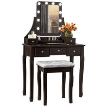 Load image into Gallery viewer, Vanity Dressing Table Set with 10 Dimmable Bulbs and Cushioned Stool-Brown

