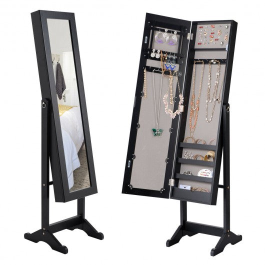 Mirrored Standing Jewelry Cabinet Storage Box-Black