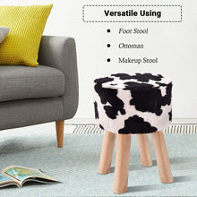 Load image into Gallery viewer, Cow Pattern Faux Fur Round Stool with 4 Wooden Legs
