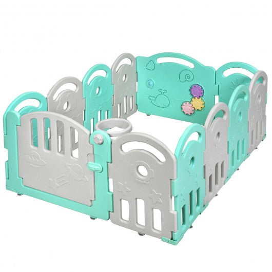 Kids Activity Center Playpen with Basket Hoop Music Box-Gray