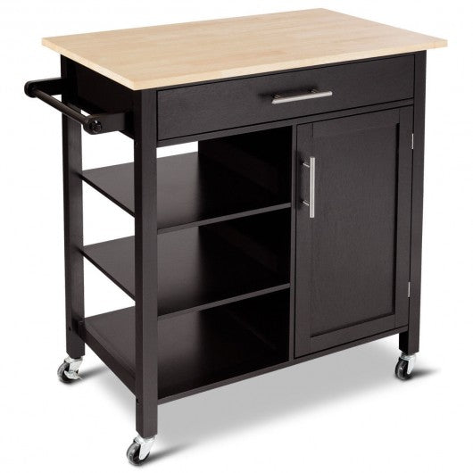 4-Tier Rolling Wood Kitchen Trolley Island Storage Cabinet