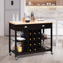 Load image into Gallery viewer, Rolling Kitchen Island Bar Storage Serving Cart-Deep Brown
