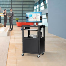 Load image into Gallery viewer, Mobile Steel Height Adjustable AV Presentation Cart w/ Locked Cabinet &amp; Keyboard
