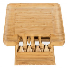 Load image into Gallery viewer, Bamboo Cheese Board &amp; Knife Set  w/ Slide-out Drawer
