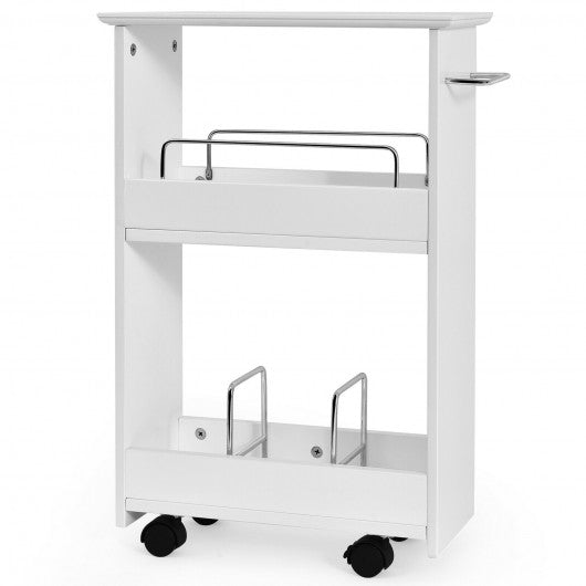 Slim Rolling 3-Tier Bathroom  Mobile Shelving Cabinet wih Handle