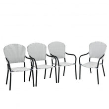 Load image into Gallery viewer, Set of 4 Patio Rattan Stackable Dining Chair with  Armrest for Garden-White
