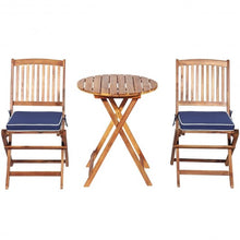 Load image into Gallery viewer, 3PCS Patio Folding Wooden Bistro Set Cushioned Chair -Navy

