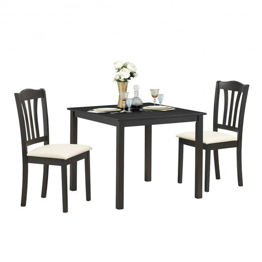 3 Pieces Dining Set Square Table with 2 Padded Wooden Chairs