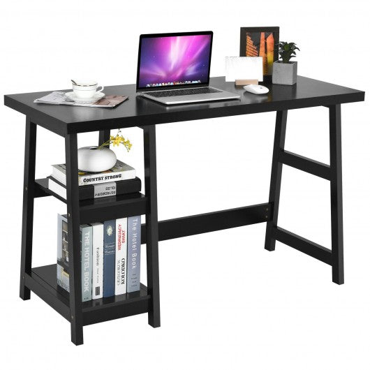 Trestle Computer Desk Home Office Workstation with Removable Shelves-Black