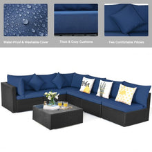 Load image into Gallery viewer, 7-Piece Outdoor Wicker Patio Sofa Set with 2 Pillows and Cushions-Navy
