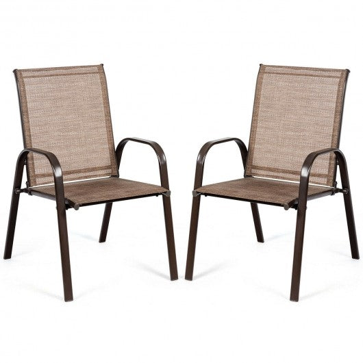 2 PCS Patio Chairs Outdoor Dining Chair with Armrest-Brown