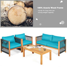 Load image into Gallery viewer, 4 Pcs Acacia Wood Outdoor Patio Furniture Set with Cushions-Turquoise
