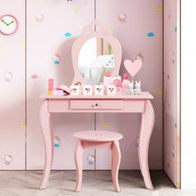 Load image into Gallery viewer, Kids Princess Makeup Dressing Play Table Set with Mirror -Pink
