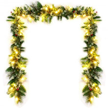 Load image into Gallery viewer, 9ft Pre-lit Snow Flocked Tips Christmas Garland with  Red Berries 50 Lights
