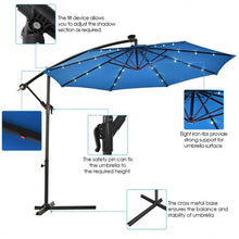 Load image into Gallery viewer, 10&#39; Patio Hanging Umbrella Sun Shade with Solar LED Lights-Blue
