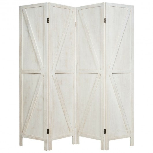 4 Panels Folding Wooden Room Divider-White
