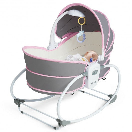 5 in 1 Portable Baby Multi-Functional Crib with Canopy Toys-Pink