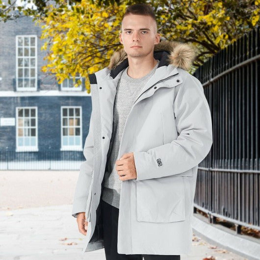 Men's Hooded Insulated Winter Puffer Parka Coat-Gray-XL