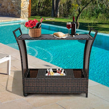 Load image into Gallery viewer, Patio Rattan Bar Serving Cart with Glass Top and Handle
