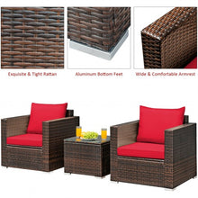 Load image into Gallery viewer, 3 Pcs Patio Conversation Rattan Furniture Set with Cushion-Red
