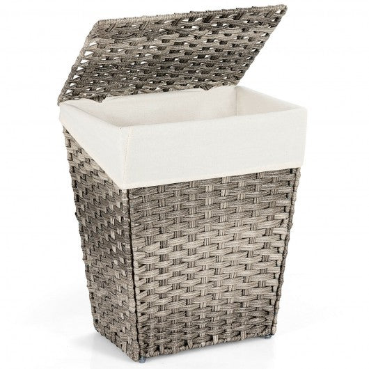 Foldable Handwoven Laundry Hamper with Removable Liner-Gray