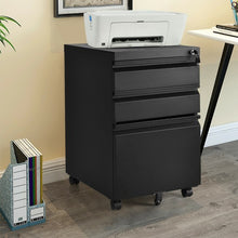 Load image into Gallery viewer, 3-Drawer Mobile File Cabinet Stee with Lock-Black
