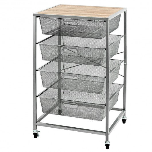 4 Drawer Mesh Shelves Basket Utility Heavy Duty Storage Organizer-Natural