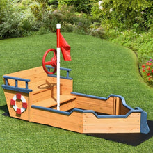 Load image into Gallery viewer, Kids Pirate Boat Wood Sandbox
