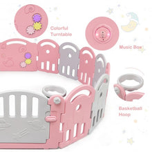 Load image into Gallery viewer, 16-Panel Baby Playpen with Music Box &amp; Basketball Hoop-Pink
