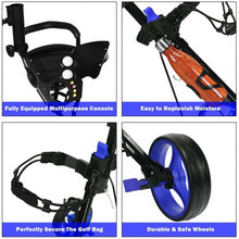 Load image into Gallery viewer, Foldable 3 Wheels Push Pull Golf Trolley with Scoreboard Bag-Navy
