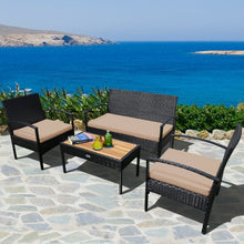Load image into Gallery viewer, 4 Pcs Patio Rattan Furniture Set Sofa Chair Coffee Table with Cushion-Brown
