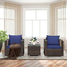 Load image into Gallery viewer, 3 Pcs Patio Conversation Rattan Furniture Set with Cushion-Blue
