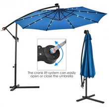 Load image into Gallery viewer, 10&#39; Patio Hanging Umbrella Sun Shade with Solar LED Lights-Blue
