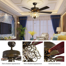 Load image into Gallery viewer, 52&quot; Ceiling Fan with Light Retro Crystal Chandelier Ceiling Fan 5 Reversible Fan
