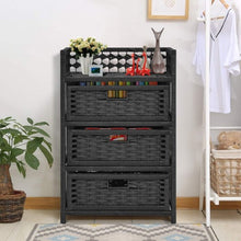 Load image into Gallery viewer, 3 Drawers Wicker Baskets Storage Chest Rack-Black
