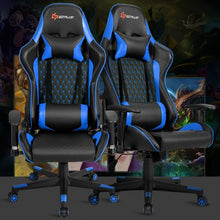 Load image into Gallery viewer, Lumbar Support and Headrest Massage Reclining Gaming Chair-Blue
