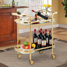 Load image into Gallery viewer, 2 Tier Metal Frame Rolling Kitchen Cart with Glass Shelves
