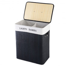 Load image into Gallery viewer, Double Rectangle Bamboo Hamper Laundry Basket-1PC Black
