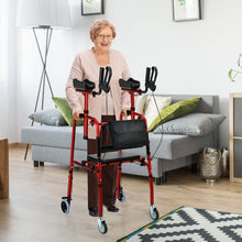 Load image into Gallery viewer, Folding Auxiliary Walker Rollator with Brakes Flip-Up Seat Bag Multifunction-Red
