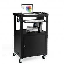 Load image into Gallery viewer, Mobile Steel Height Adjustable AV Presentation Cart w/ Locked Cabinet &amp; Keyboard
