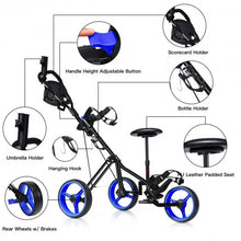 Load image into Gallery viewer, Foldable 3 Wheels Push Pull Golf Trolley with Scoreboard Bag-Navy
