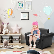 Load image into Gallery viewer, Black Kids Single Armrest Couch Sofa with Ottoman
