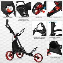Load image into Gallery viewer, Folding 3 Wheels Golf Push Cart with Bag Scoreboard Adjustable Handle -Red
