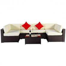 Load image into Gallery viewer, 7 pcs Rattan Cushioned Sofa and Table Set
