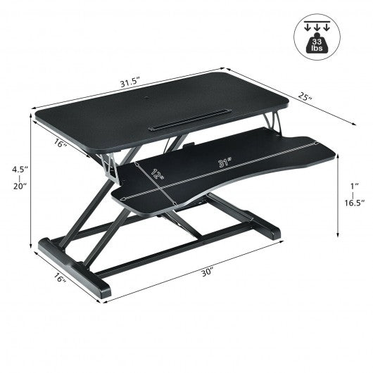 Converter Adjustable Riser Stand Desk with Keyboard Tray-Black