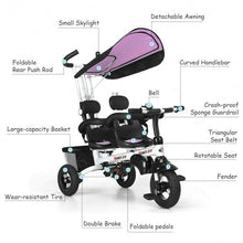 Load image into Gallery viewer, Twins Kids Baby Tricycle With Safety Double Rotatable Seat-Pink

