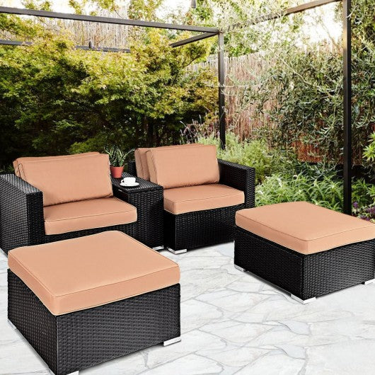 5 pcs Outdoor Rattan Wicker Sectional Chair Lounge Daybed Set