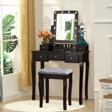 Load image into Gallery viewer, Vanity Dressing Table Set with 10 Dimmable Bulbs and Cushioned Stool-Brown
