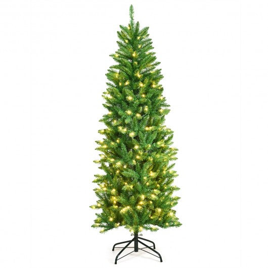 6 ft PVC Hinged Pre-lit Artificial Fir Pencil Christmas Tree with 150 Warm White